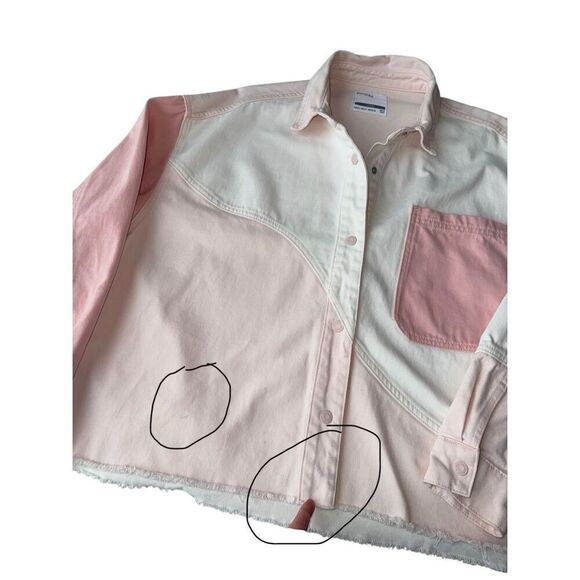 Bershka 100% Cotton Pink & White Color Block Oversized Denim Jacket - Picture 10 of 10
